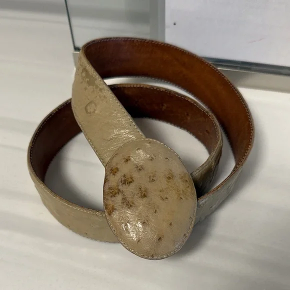 🦋 Original Ostrich Leather Belt - Cream. With removable Buckle.few blemishes. - Picture 2 of 6